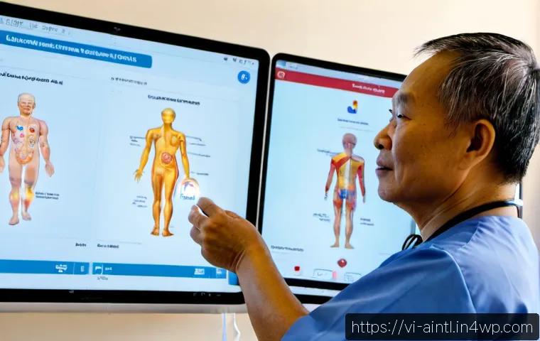Home 17 AI 진단 시스템의 사용자 친화적 디자인 - Photorealistic Vietnamese clinic consultation, a friendly middle-aged Vietnamese doctor guiding an o...